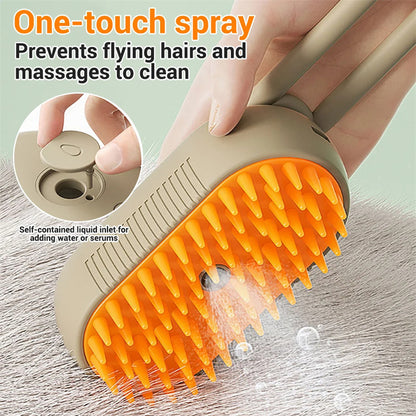 3-in-1 Steam Pet Brush – Electric Grooming Brush for Cats & Dogs with Massage & Hair Removal