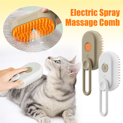 3-in-1 Steam Pet Brush – Electric Grooming Brush for Cats & Dogs with Massage & Hair Removal