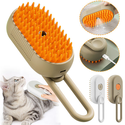 3-in-1 Steam Pet Brush – Electric Grooming Brush for Cats & Dogs with Massage & Hair Removal