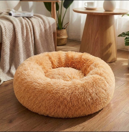 Soft Pet Bed – Calming Round Plush Bed for Cats & Small Dogs
