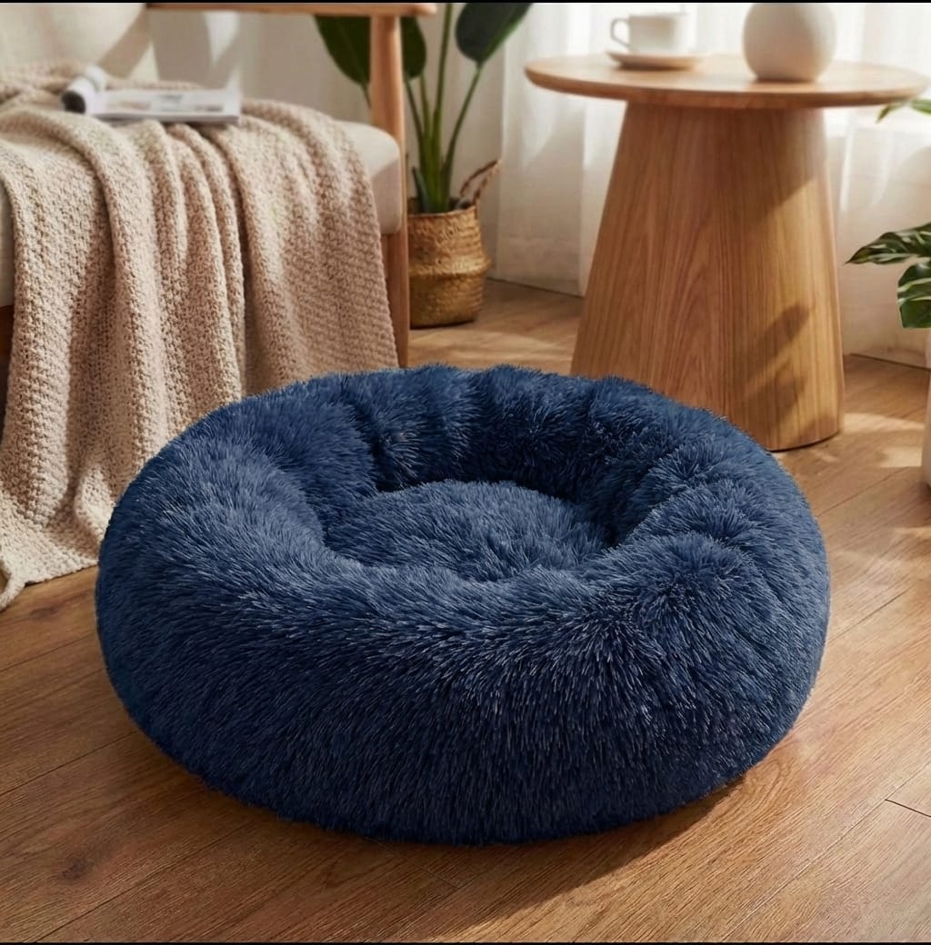 Soft Pet Bed – Calming Round Plush Bed for Cats & Small Dogs