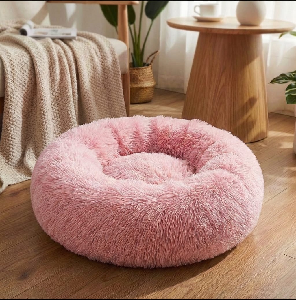 Soft Pet Bed – Calming Round Plush Bed for Cats & Small Dogs