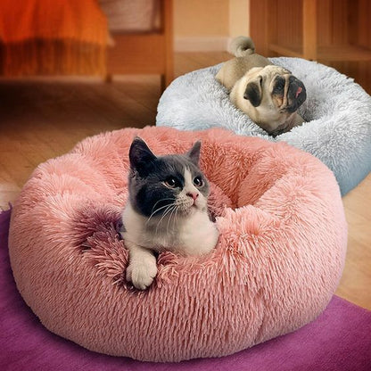 Soft Pet Bed – Calming Round Plush Bed for Cats & Small Dogs