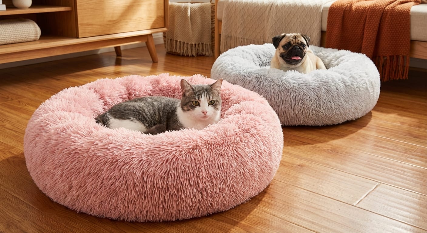 Soft Pet Bed – Calming Round Plush Bed for Cats & Small Dogs
